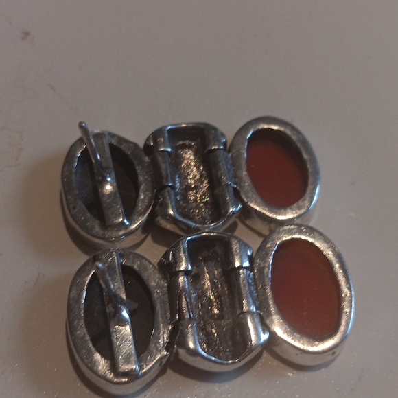 Vintage Art Deco Sterling Silver Earrings Black Onyx, Marcasite and Carnelian. - Picture 4 of 4